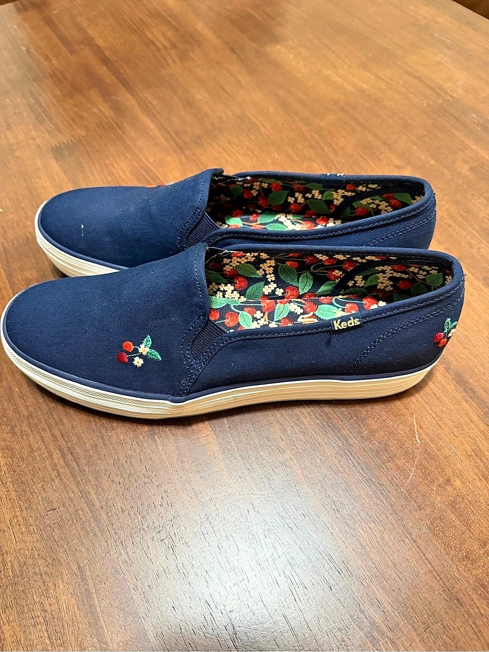 Keds x Rifle Paper Co. Double Decker Embroidered Cherries Slip-On Sneaker Cherry